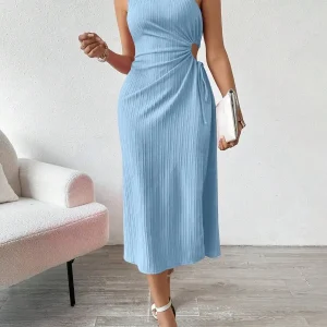 Solid Color Oblique Shoulder Split Hem