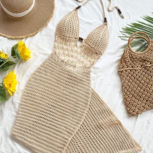 Halter Hollow Out Knit Mermaid Maxi Dress