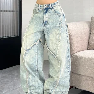 Frayed Edge Deconstructed Patchwork Loose Jeans