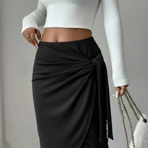 Black Wrap Midi Pencil Skirt