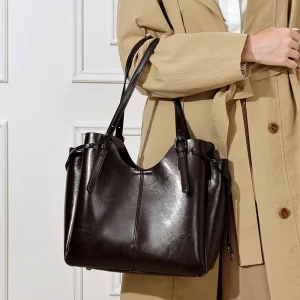 Vintage Large Genuine Leather Work Tote Bag